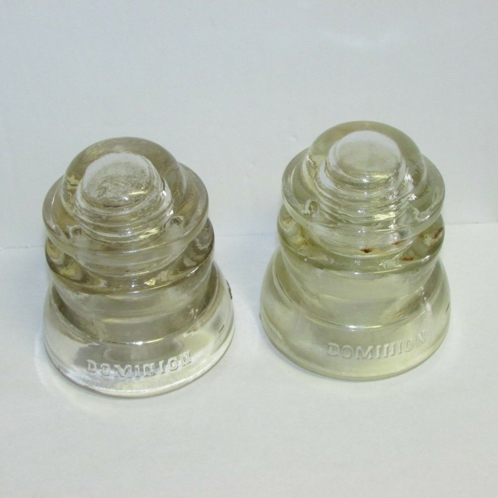 2 Dominion Clear Glass Insulators #42 Vintage Industrial Collectibles Rustic - Picture 2 of 5